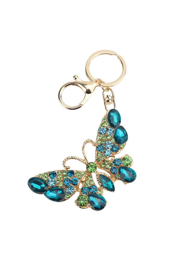 Crystal Butterfly Keychain Rhinestone Bling Purse Pendant Car Key Fob Accessory Lake Blue 3.94 inches / 10 cm