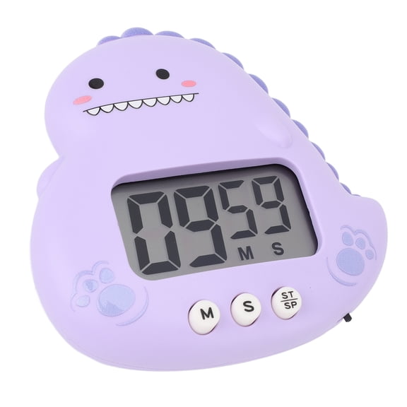 BOKYAN Cute Dinosaur Kids Timer Large LCD Display Loud Alarm Digital Kitchen Timer Magnetic Countdown Timer for Classroom Home Study Cooking - Purple (5.91 inches / 15 cm)