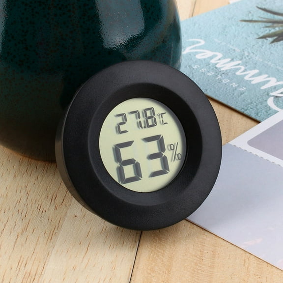 BOKYAN Digital Cigar Humidor Hygrometer and Thermometer Round Face Black LCD Display Embedded Installation Precise Temperature Humidity Monitor for Desktop and Cabinet Humidors