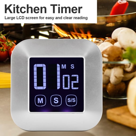 BOKYAN Digital Kitchen Timer with Large LED Touch Screen Display and Magnetic Backing for Cooking Baking Sports Games Office Study and Gym Workouts Silver Finish 3.3x3.3x0.9 Inches / 8.5x8.5x2.5 cm