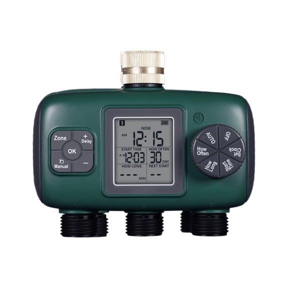 BOKYAN Digital LCD Display Irrigation Timer 3 Outlet Watering Timer Brass Valve System for Garden Hose Compatible with NH 3/4 Inch Threads Water Timer (6x3x5 inches / 15.2x7.5x12.5 cm)