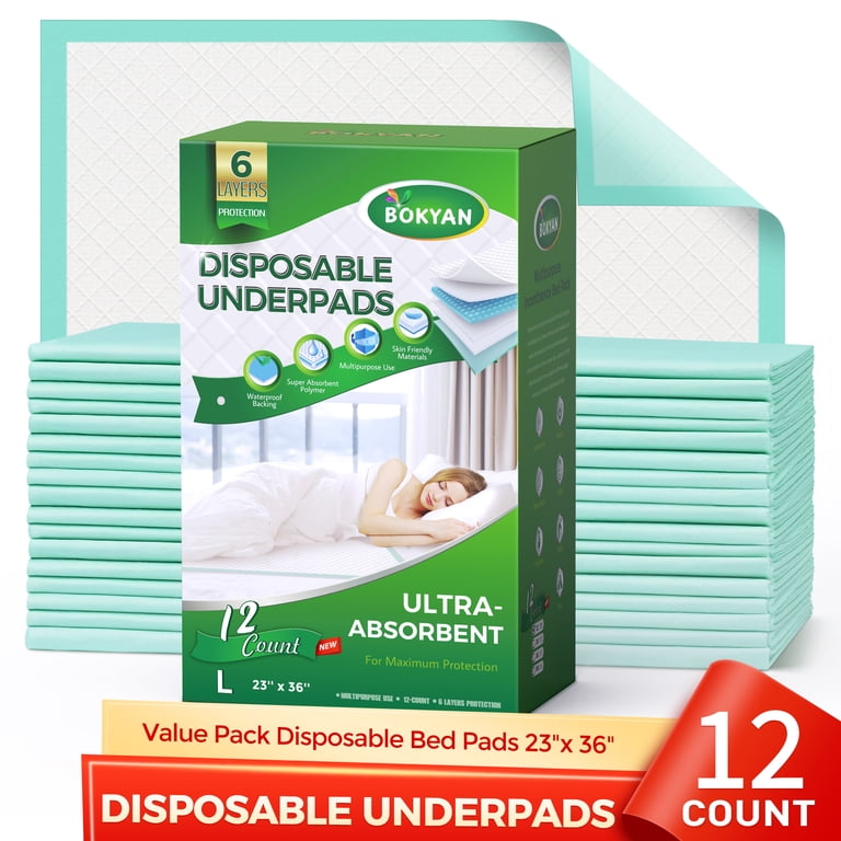 BOKYAN Disposable Bed Pads 23” x 36”, Underpads for Incontinence ...