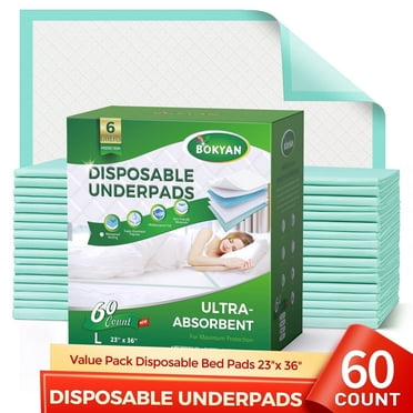 BOKYAN Disposable Underpads, 23 x 36 Disposable Incontinence Bed Pads for Adults, Puppy Pads, 60 Count