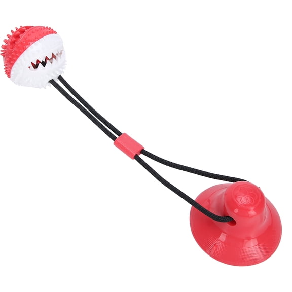 BOKYAN Dog Chew Suction Cup Ball Interactive Pet Molar Teeth Cleaning Food Dispensing Ball, Durable Rubber Tug Toy for Aggressive Chewers, Red and White (15.7 inches / 40 cm)