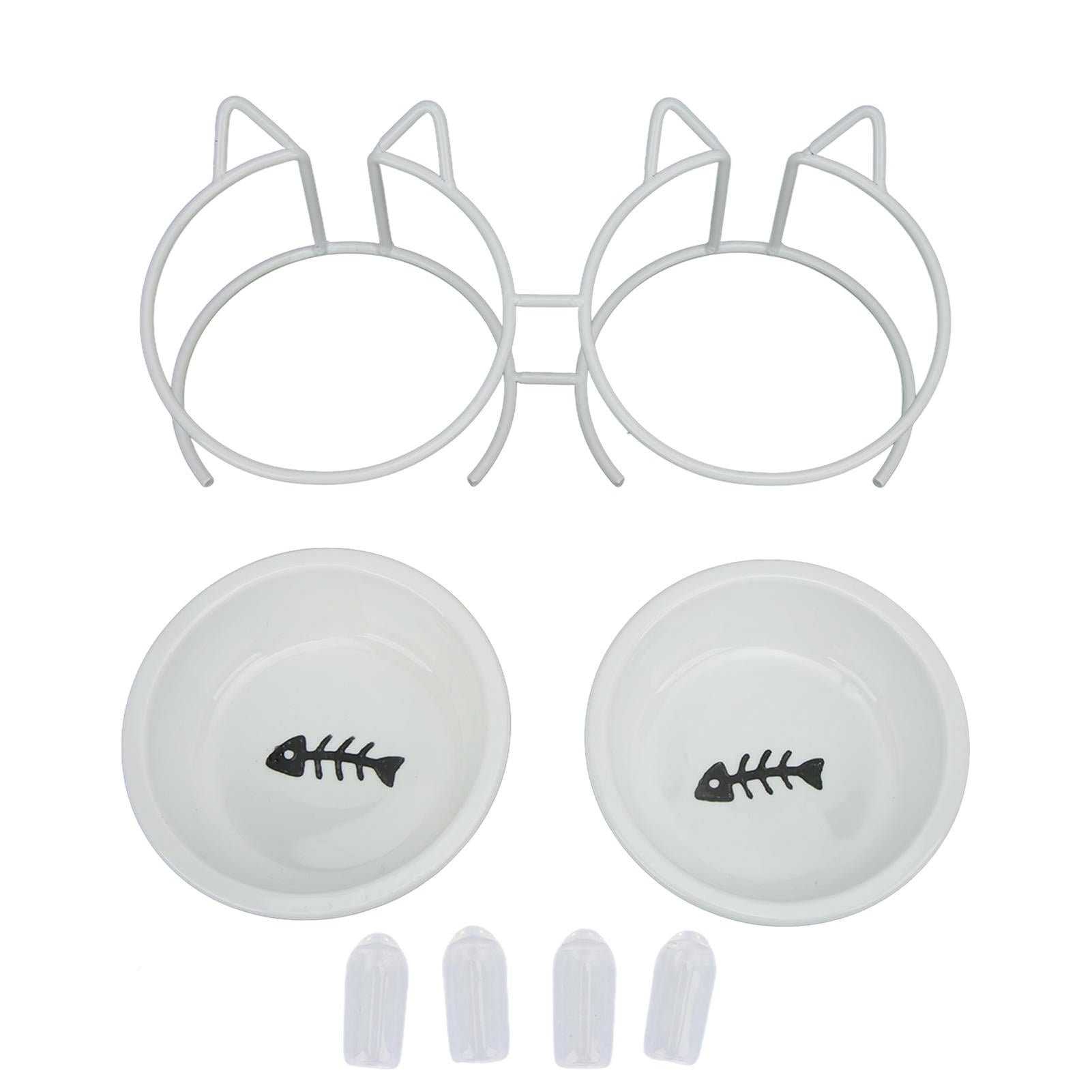 BOKYAN Double Ceramic Cat & Dog Bowl Set with Raised Metal Stand, 15° Tilt, Non‑Slip Feet, Easy Clean, Dishwasher Safe