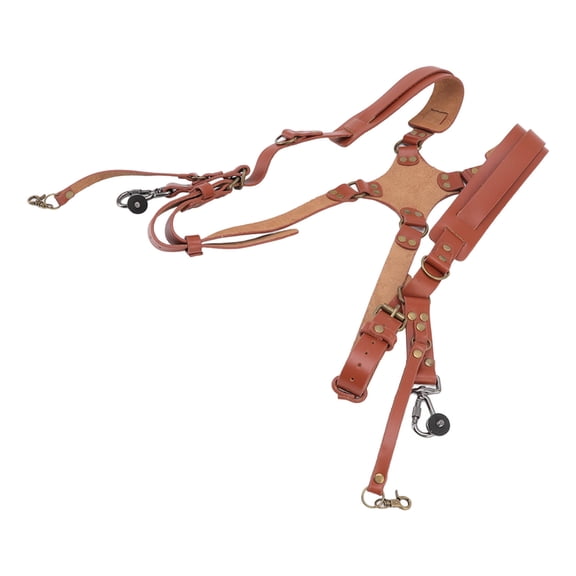BOKYAN Dual Shoulder Leather Harness Camera Strap for 2 Cameras SLR DSLR Brown Vintage Adjustable (17.2 oz / 489 g)