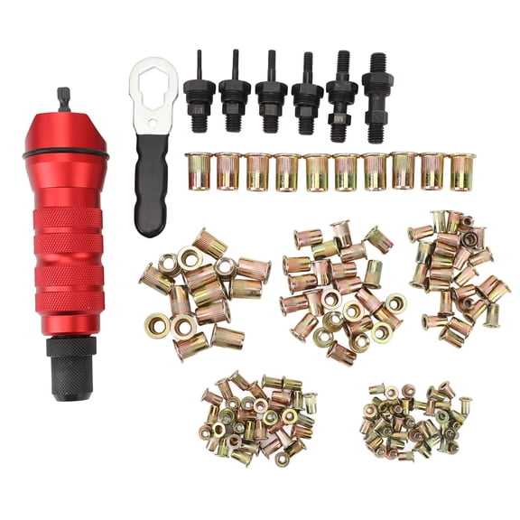 BOKYAN Electric Rivet Nut Drill Adapter Kit Cordless Riveting Tool Attachment With 6 Interchangeable Heads 2.4mm-6.4mm 150pcs Nuts Rugged Carrying Case Professional Power Hand Tools
