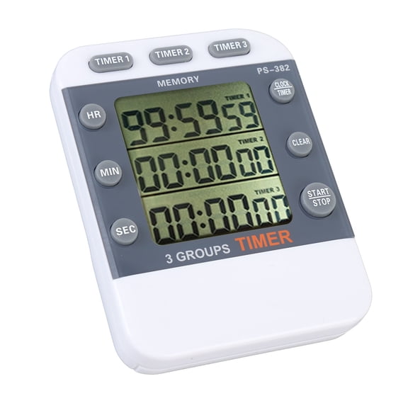 BOKYAN Electronic Digital Kitchen Timer 3 Channel Countdown Reminder For Cooking Baking Sports School Parking Magnetic Backing Loud Alarm Big LCD Display White