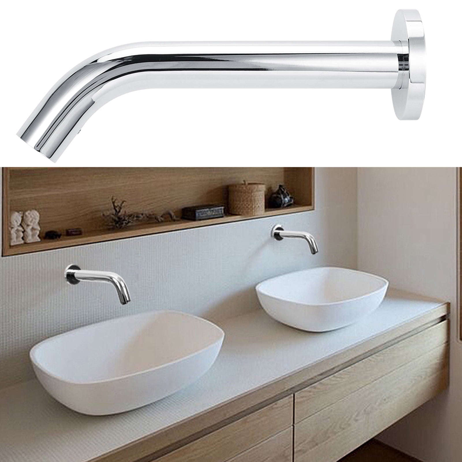 BOKYAN G1/2in Wall Stainless Steel Infrared Induction Sensor Water Faucet Hot and Cold Basin Water Tap for Bathroom Sink, Commercial Touchless Automatic Sensing Faucet Set (9.4 inches / 24 cm Length)