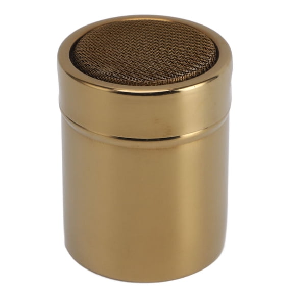 BOKYAN GoldFinish Stainless Steel Powder Sugar & Spice Shaker Large Capacity, Airtight Lid, Fine Mesh Dredge for Baking, Coffee, Tea & More