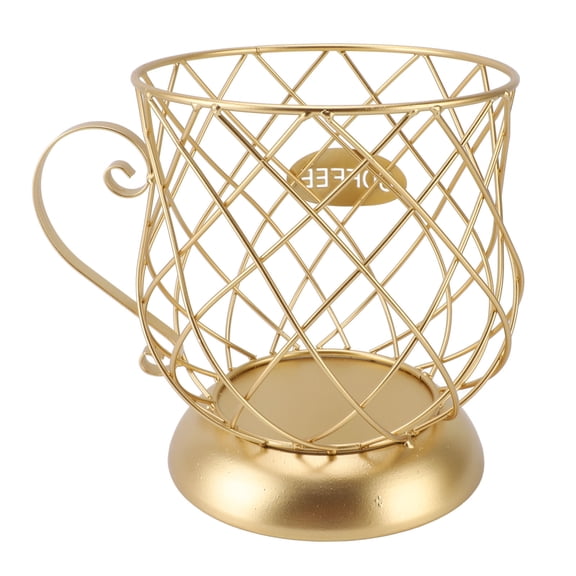 BOKYAN Golden Iron Coffee Pod Holder Innovative Modern Large Capacity Electroplating Metal Capsule Storage Basket for Home Kitchen Countertop Organizer 7.48 inches / 19 cm
