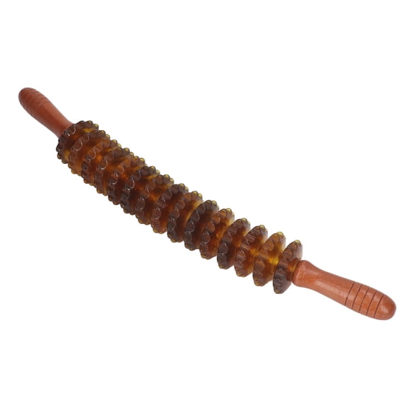 BOKYAN Handheld 15 Roller Trigger Point Massager Muscle Relax Lymphatic Drainage Massage Stick for Fascia Cellulite Deep Tissue Therapy Tool, 20.5 inches / 52cm Brown Wood Roller Massager