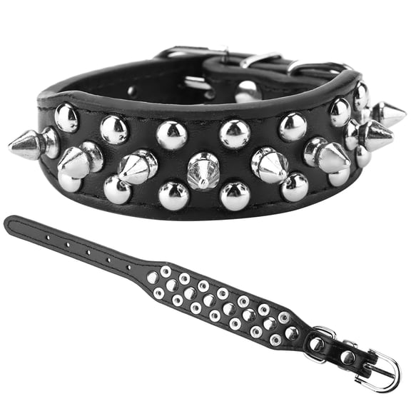 BOKYAN Handsome PU Leather Spiked Dog Collar Safe and Comfortable Studded Pet Accessory for Small Dogs and Cats, Durable Rivet Design, Black, Size XXS (10 inches / 25.4 cm)