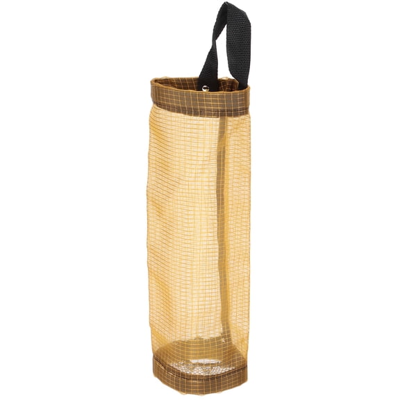BOKYAN Hanging Garbage Bag Storage Holder Dispenser Grocery Container For Kitchen Organization, Premium Polyester Mesh Cloth Bottom Outlet Wastebasket Organizer, Yellow L 14.2 Inches
