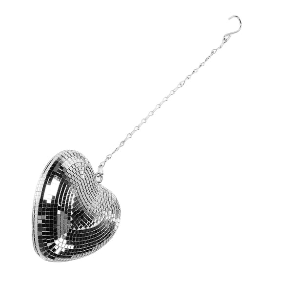 BOKYAN Heart Shaped Mirror Ball, Shiny Decorative Reflective Ornament with Hook Chain, Perfect for Party, KTV, Bar, Club, Wedding Decoration, 7.87 inches / 20 cm, Silver