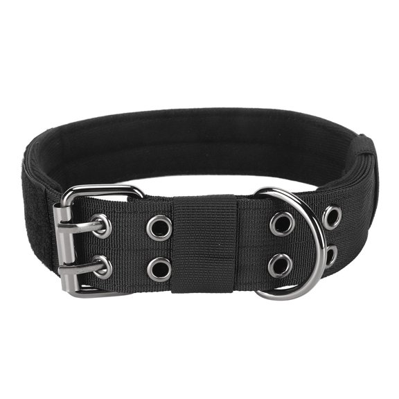 BOKYAN HeavyDuty Adjustable Dog Collar with Dual Metal Buckles, Breathable Nylon, Hook & Loop, Black, MediumLarge Size