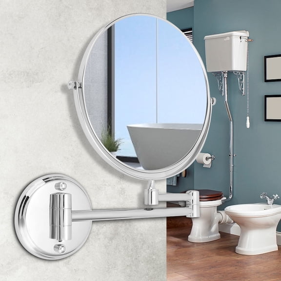 BOKYAN Household Bathroom Copper Makeup Vanity Mirror, Wall Mounted Double Sided Folding Cosmetic Mirror with Bright Silver Round Base, 6 inches / 15.24 cm Diameter, Ideal for Daily Grooming Routine