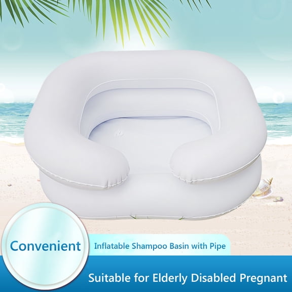 BOKYAN Inflatable Shampoo Basin with Tube Portable Hair Washing Bowl for Bedridden Elderly Disabled Pregnant 9.84 inches / 25 cm White