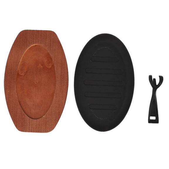 BOKYAN Iron Fish Frying Plate with Wooden Base Versatile Grill & PanFry Pan for Fish, Steak & BBQ