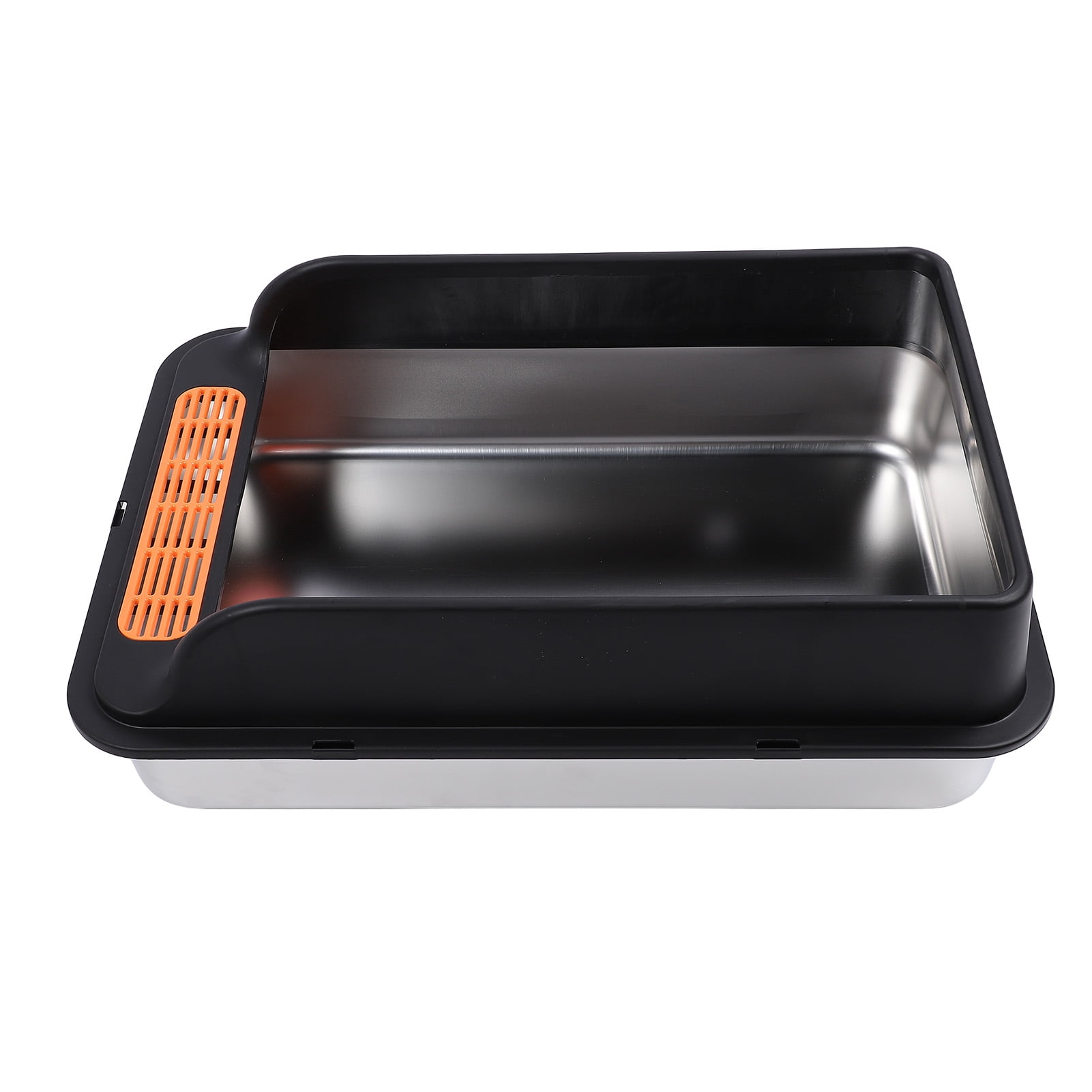 BOKYAN Large Metal Cat Litter Box Stainless Steel High Sided Anti Splashing Kitty Tray with Pedal Filter Black 20 inches / 51 cm