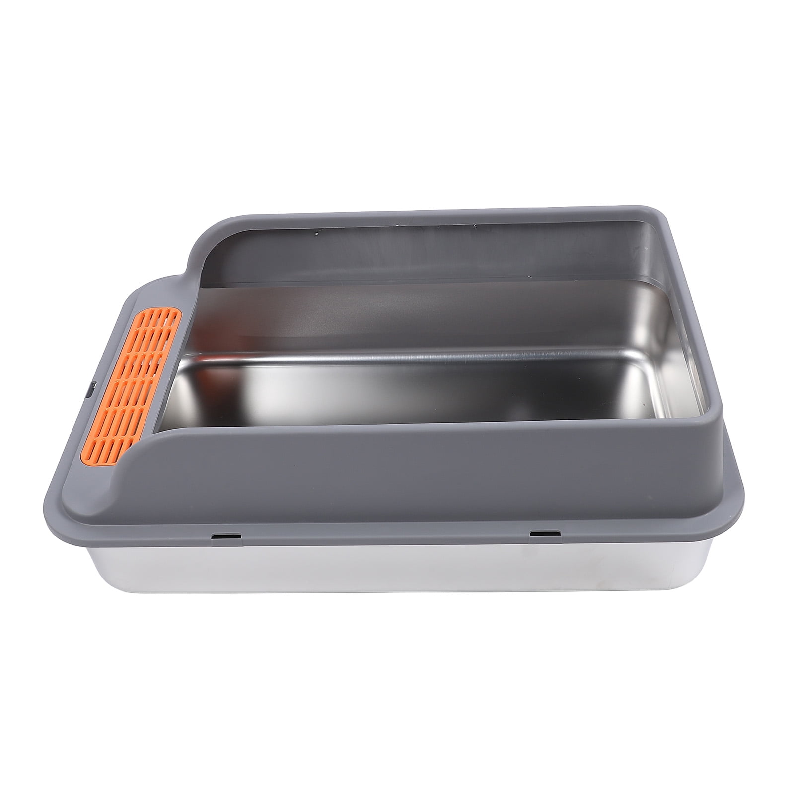 BOKYAN Large Metal Cat Litter Box Stainless Steel High Sided Anti Splashing Kitty Tray with Pedal Filter Dark Grey 20 inches / 51 cm