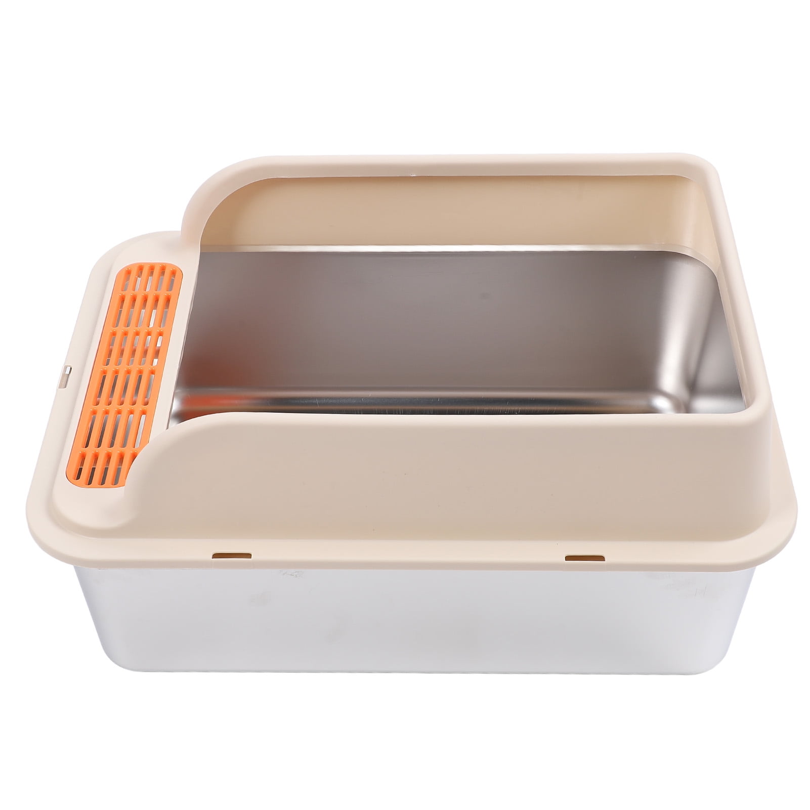 BOKYAN Large Metal Cat Litter Box Stainless Steel High Sided Anti Splashing Kitty Tray with Pedal Filter Khaki 20 inches / 51 cm