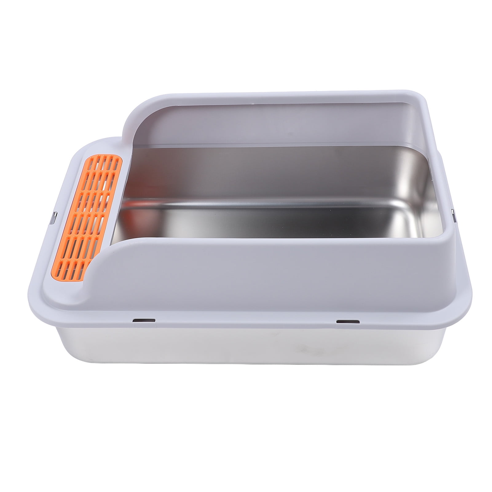 BOKYAN Large Metal Cat Litter Box Stainless Steel High Sided Anti Splashing Kitty Tray with Pedal Filter Light Grey 20 inches / 51 cm