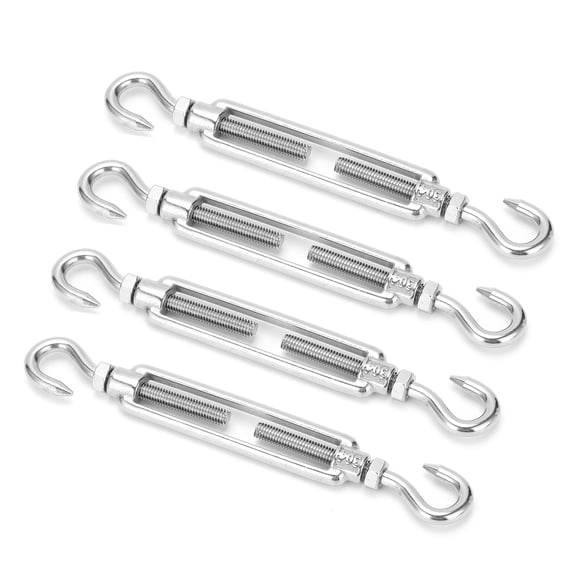 BOKYAN M6 Hook to Hook Turnbuckle Stainless Steel Heavy Duty Hardware Kit for Cable Wire Rope Tension, 7.87 in / 20.0 cm Package Length, Rust Resistant Marine Grade Rigging Tightener (4 Pcs Pack)