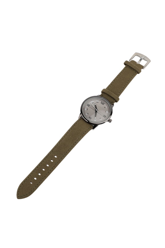Men Watch Casual Analog Quartz Date Minimalist Fashion Watch with PU Leather Strap OD Green