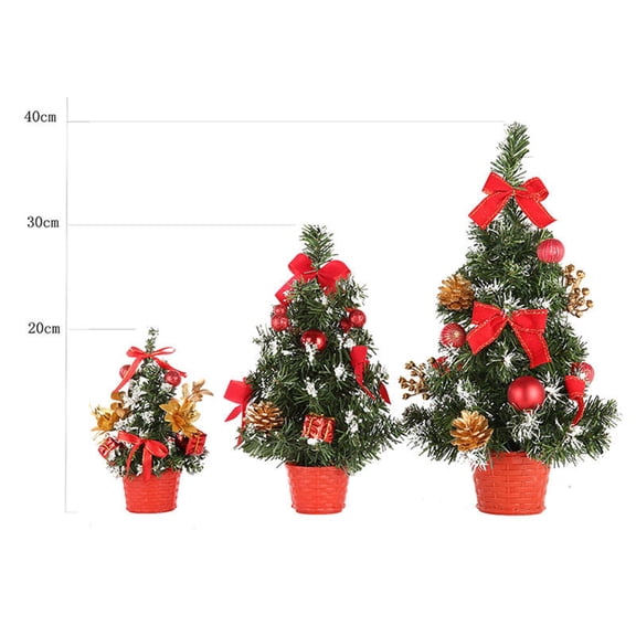 BOKYAN Mini Tabletop Christmas Tree Holiday Pine Decor with Solid Base for Desk Mantel Indoor Table Centerpiece, Red Tone, Battery Operated Pre-Lit LED Ornament, 11.81 inches / 30 cm