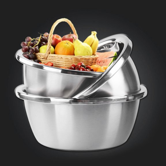 BOKYAN Multifunction Stainless Steel Mixing Bowl Serving Cooking Egg Beating Container Salad Pan For Home Barbecue Restaurant (Medium Size, 8.7 Inches / 22 cm)