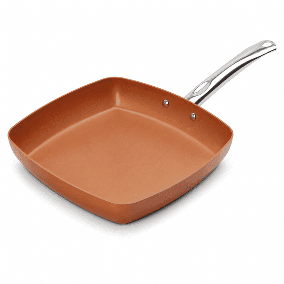 BOKYAN Non-Stick Square Aluminum Frying Pan (24cm), Copper-Colored Skillet for Gas & Induction Cooktops, Dishwasher Safe