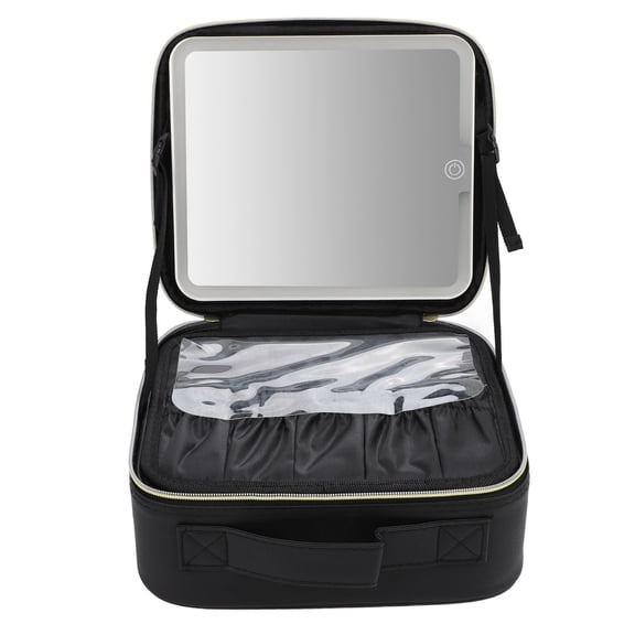 BOKYAN Portable LED Lighted Travel Makeup Bag with Mirror, 3 Color Dimmable, Large Capacity Cosmetic Case Organizer for Women, Black (10.63 in / 27 cm)