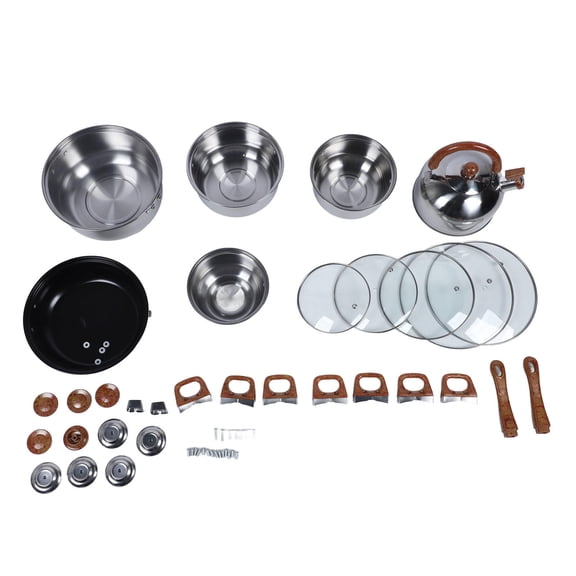 BOKYAN Premium Stainless Steel Cookware Set 5 Pots, 1 Kettle, 5 Lids, WoodGrain Design, Multifunctional Kitchen Pans for Home Cooking