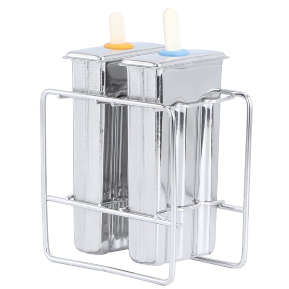 BOKYAN Premium Stainless Steel Ice Cream Molds and Popsicle Maker Kit, DIY Ice Maker Tool with Sticks, Lids, Storage Bags, Cleaning Brush and Rack, Flat Head Shape, 10 inches / 25.4 cm