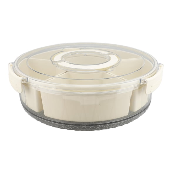 BOKYAN Rotating 6Compartment Food Platter  Clear PP/PET Snack Spinner with Lid, Ideal for Fruits, Nuts & Party Serving