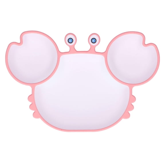 BOKYAN Silicone Crab‑Shaped Suction Plate – 3‑Section Divided Plate with Secure Base, Easy Scooping, Eco‑Friendly, Pink