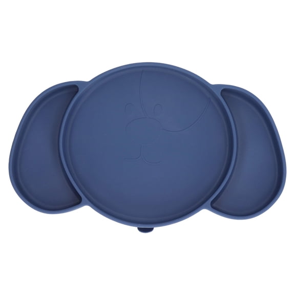 BOKYAN Silicone Fold‑Away Toddler Plate Set – 3‑Section, Non‑Slip, Heat‑Resistant, Easy‑Clean, Portable Dining Tray for Babies & Kids, Dark Blue