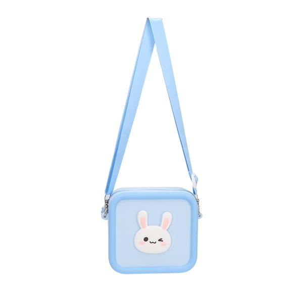 BOKYAN Silicone Kids Camera Bag Cute Cartoon Blue Rabbit Decoration Shockproof Waterproof Large Capacity Carrying Case (6.3 in / 16 cm)