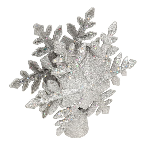 BOKYAN Silver Snowflake Christmas Tree Topper Lighted 3D Rotating LED Projector Snowfall Effect, 9.8 Inches / 25 cm Holiday Decor 110V US Plug PVC Seasonal Decoration