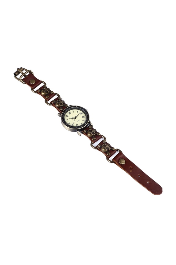 Skull Quartz Wrist Watch Adjustable Vintage PU Leather Strap Alloy Buckle Leisure Watch for Men Women (10 inches / 25.4 cm)