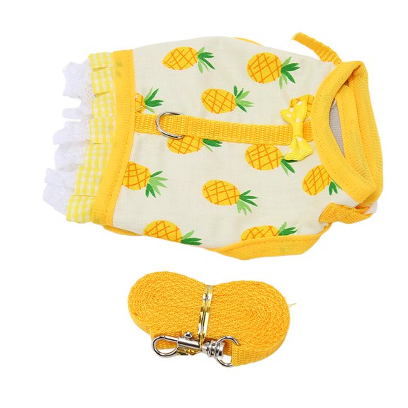 BOKYAN Small Animal Harness Set for Rabbit Bunny Chinchilla Ferret, Adjustable Vest Leash with Fruit Pineapple Printing and Lace Hem, Secure Hook & Loop Design, Outdoor Walking Pet Apparel, Size S