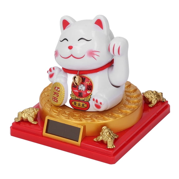 BOKYAN Solar Energy Beckoning Lucky Money Cat Fortune Figurine Waving Arm Feng Shui Decor Large (4.33 inches / 11 cm) For Home Office Restaurant Decor Housewarming Gift