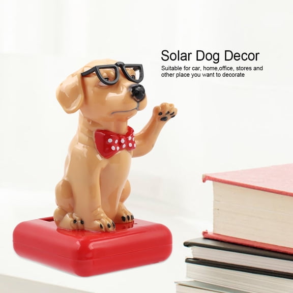 BOKYAN Solar Powered Waving Golden Retriever Dog Figurine Adorable 4.13 inches / 10.5 cm Bobblehead Dashboard Decor for Car Office and Home