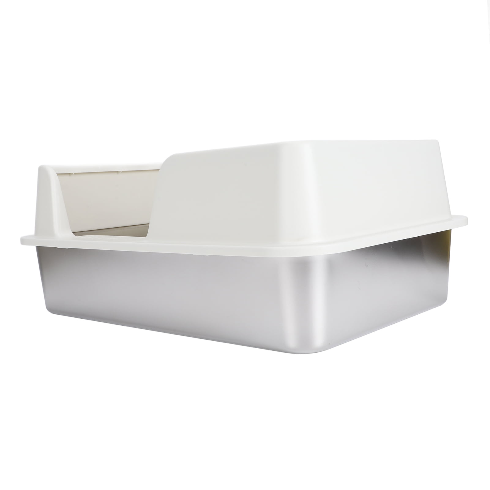 BOKYAN Stainless Steel Cat Litter Box Enclosed High Sided Anti Splashing Pet Pan, Easy to Clean Rectangle Toilet for Small Medium Cats, 20.47 inches / 52 cm Length, White
