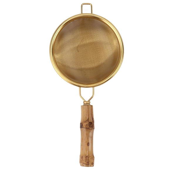 BOKYAN Stainless Steel Large‑Capacity Tea Strainer with Gold Bamboo Handle – Easy Clean, Durable, Ideal for Kung‑Fu Tea Sets