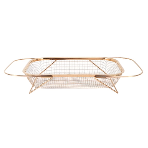 BOKYAN Stainless Steel Over‑Sink Colander with Fine Mesh, Expandable Rectangular Basket, Handles, Rose‑Gold Finish – Ideal for Straining, Drying & Filtering