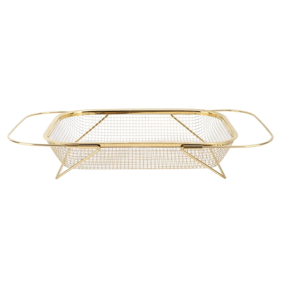 BOKYAN Stainless Steel Over‑Sink Colander Strainer Basket with Handles, Fine Mesh, Expandable, Gold Finish