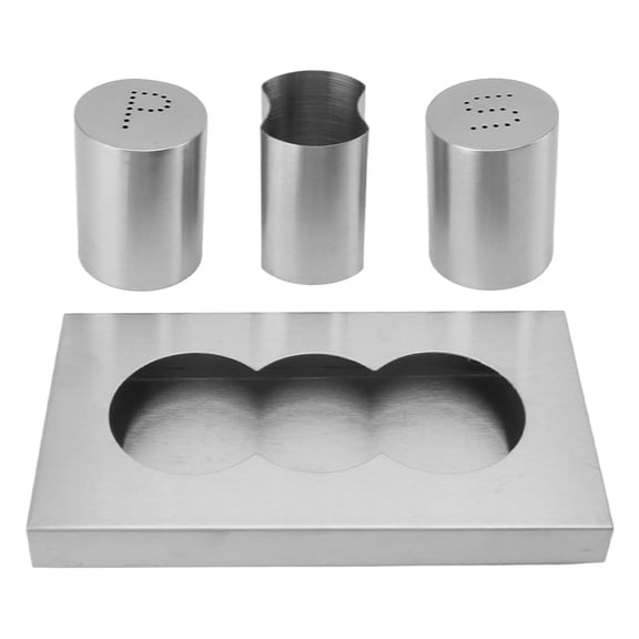 BOKYAN Stainless Steel Salt & Pepper Shakers Set with Toothpick Holder & Tray Elegant Kitchen Condiment Dispenser for Home, Restaurant & BBQ