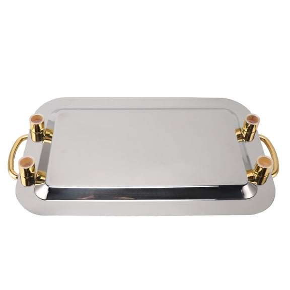 BOKYAN Stainless Steel Serving Tray Exquisite Mirror Surface Golden Carrying Handle Dinner Plates for Hotel Buffet Rectangular 18.7 inches / 47.5 cm